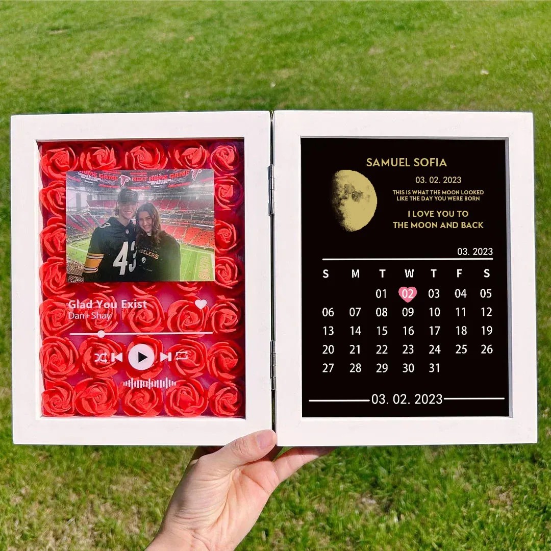Custom Flowers Frame with Real Moon Phase for Anniversary